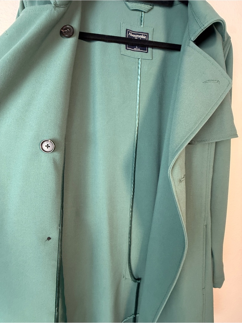 NWOT Abercrombie & Fitch Trench Coat Large Jade Blue Green Belted Duster Blazer - Picture 5 of 12